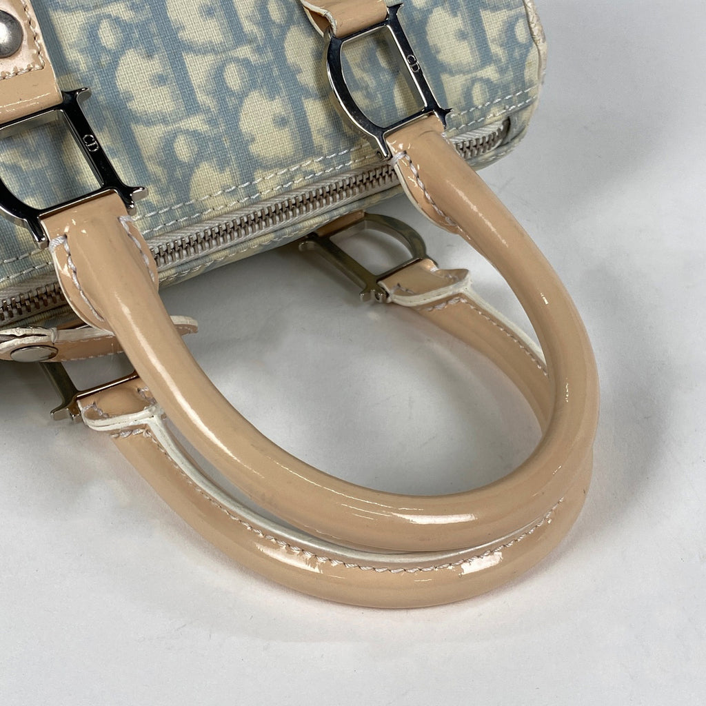 クリスチャンディオール ロゴ ハンドバッグ ミニボストンバッグ トロッター エナメル ハンドバッグ コーティングキャンバス ブルー レディース 【中古】brbag