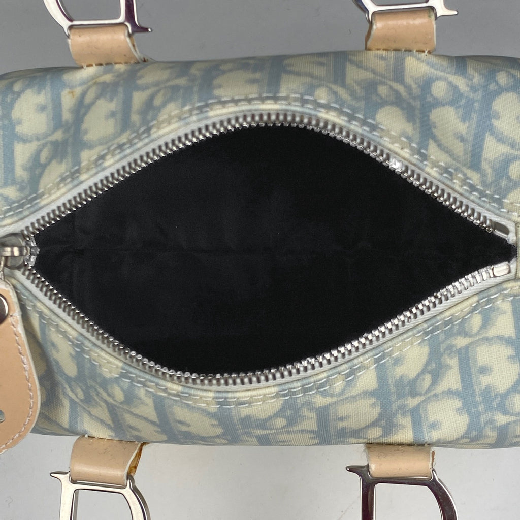 クリスチャンディオール ロゴ ハンドバッグ ミニボストンバッグ トロッター エナメル ハンドバッグ コーティングキャンバス ブルー レディース 【中古】brbag