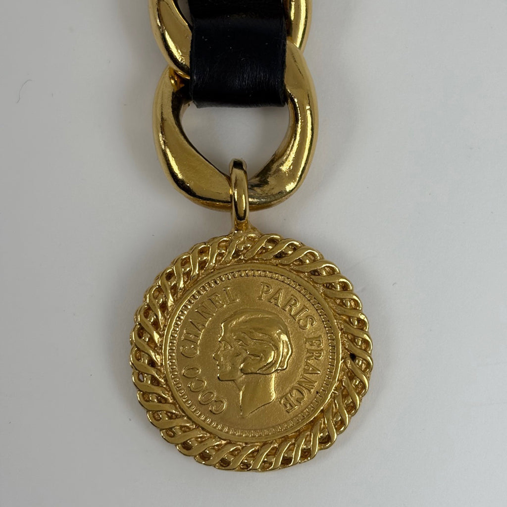 シャネル ココマーク チェーンベルト CCマーク ベルト GP レザー ブラック レディース 【中古】brbag