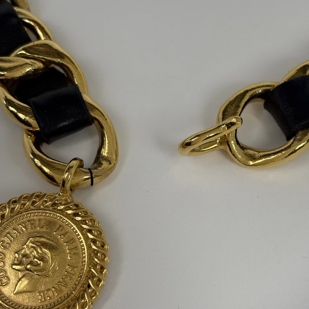シャネル ココマーク チェーンベルト CCマーク ベルト GP レザー ブラック レディース 【中古】brbag