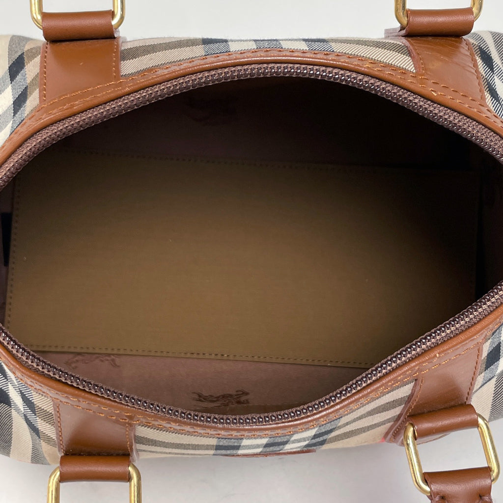 バーバリー ロゴ ハンドバッグ 2WAY ショルダーバッグ ボストンバッグ チェック柄 ハンドバッグ キャンバス ブラウン レディース 【中古】brbag