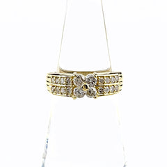 フラワーモチーフ デザインリング YG イエローゴールド 指輪 メレダイヤ 花 リング 10.5号 K18 ダイヤモンド レディース ノンブランドジュエリー 【中古】nbjwl