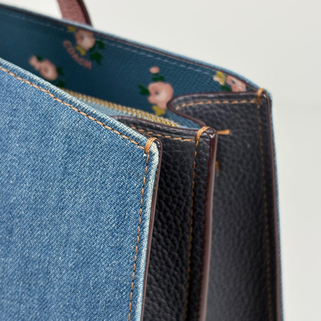 コーチ ロゴ トートバッグ 2WAY ショルダーバッグ 花柄 ハンドバッグ デニム ブルー 28898 レディース 【中古】brbag