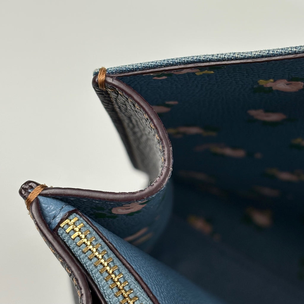 コーチ ロゴ トートバッグ 2WAY ショルダーバッグ 花柄 ハンドバッグ デニム ブルー 28898 レディース 【中古】brbag