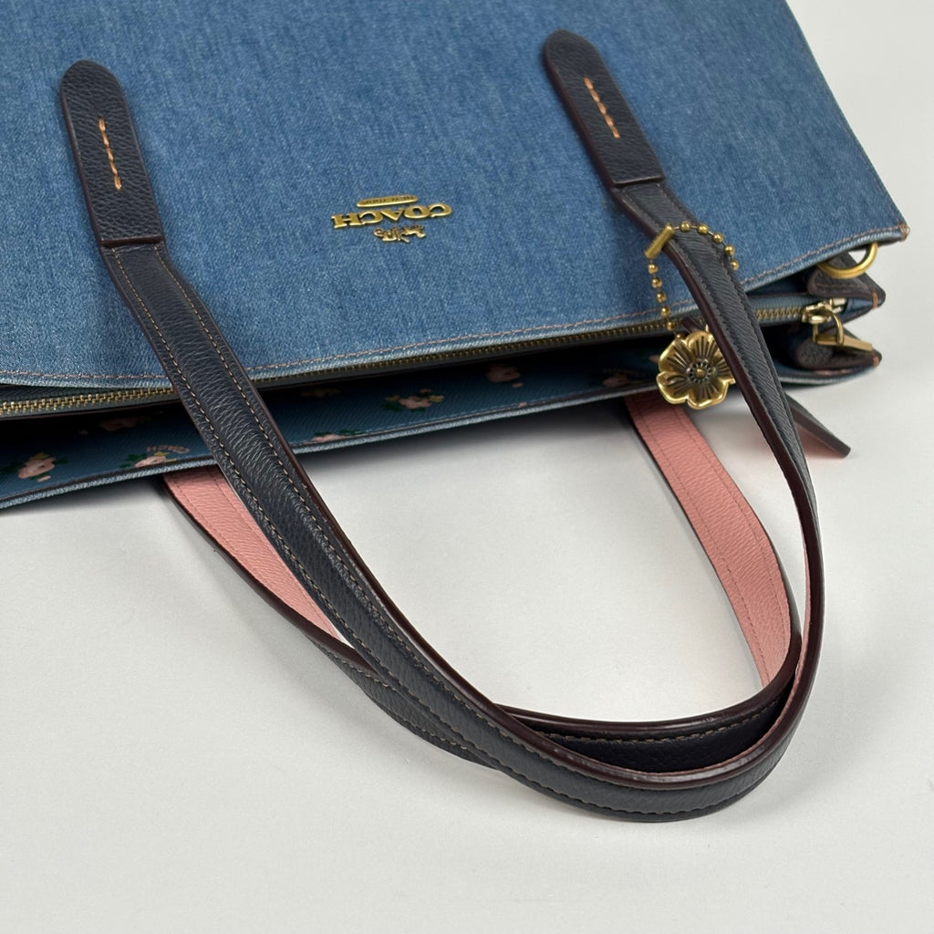 コーチ ロゴ トートバッグ 2WAY ショルダーバッグ 花柄 ハンドバッグ デニム ブルー 28898 レディース 【中古】brbag