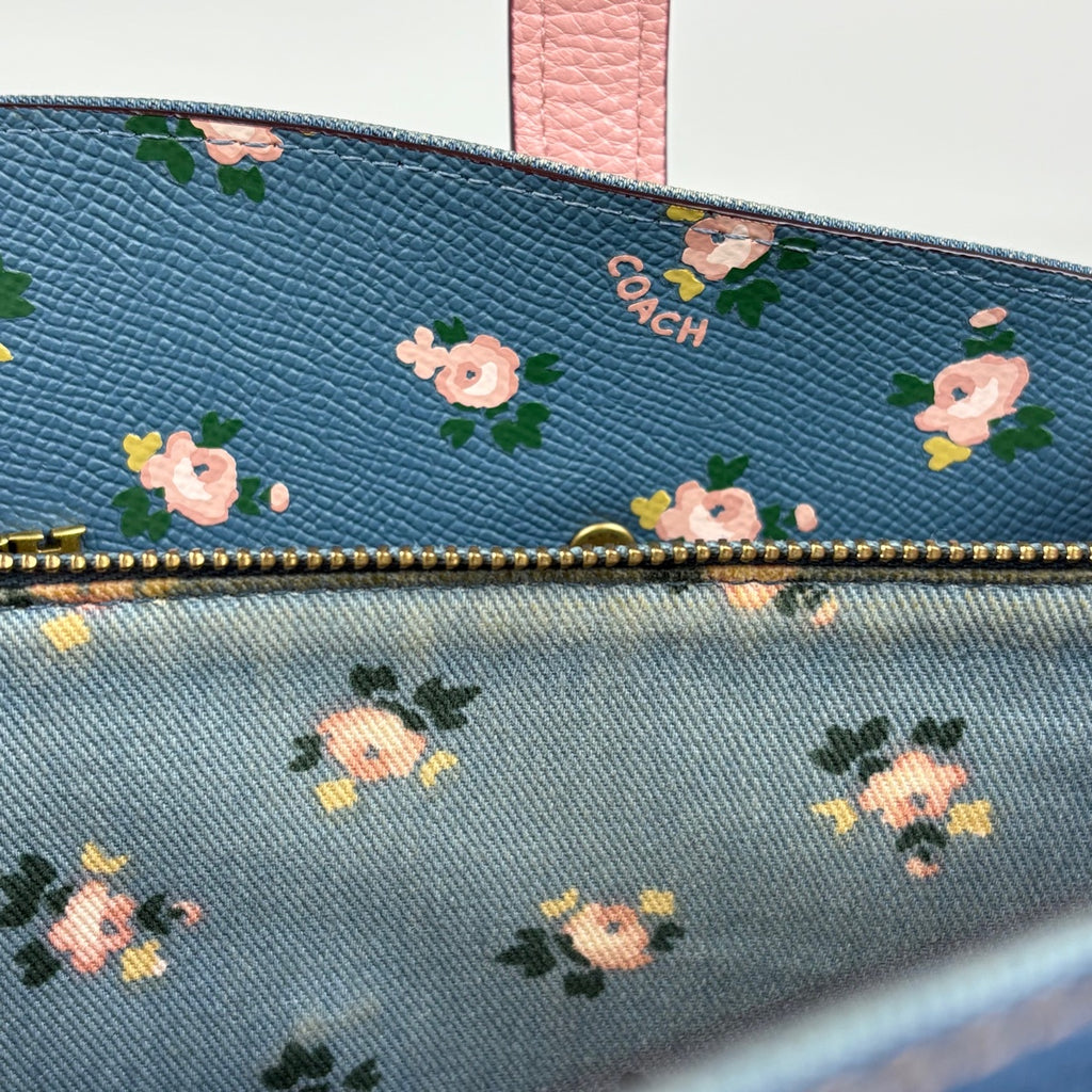 コーチ ロゴ トートバッグ 2WAY ショルダーバッグ 花柄 ハンドバッグ デニム ブルー 28898 レディース 【中古】brbag