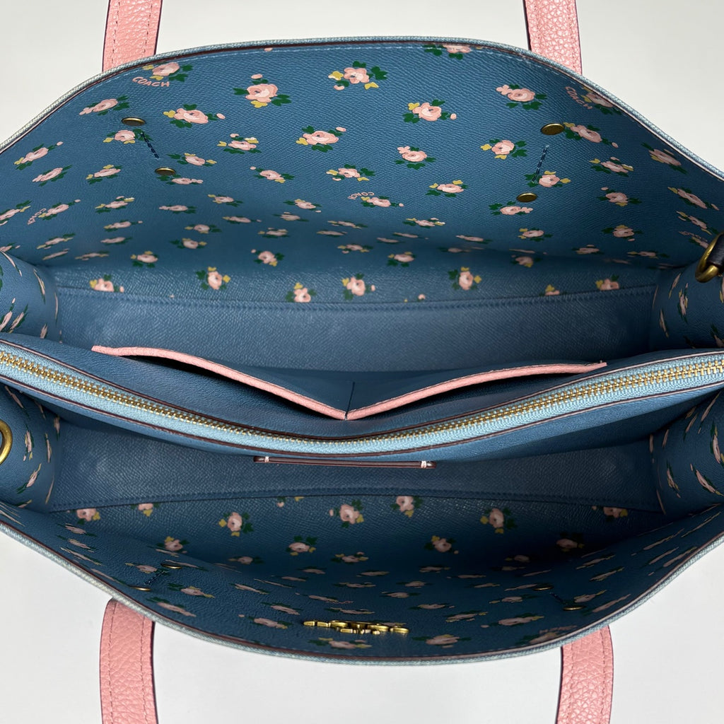 コーチ ロゴ トートバッグ 2WAY ショルダーバッグ 花柄 ハンドバッグ デニム ブルー 28898 レディース 【中古】brbag