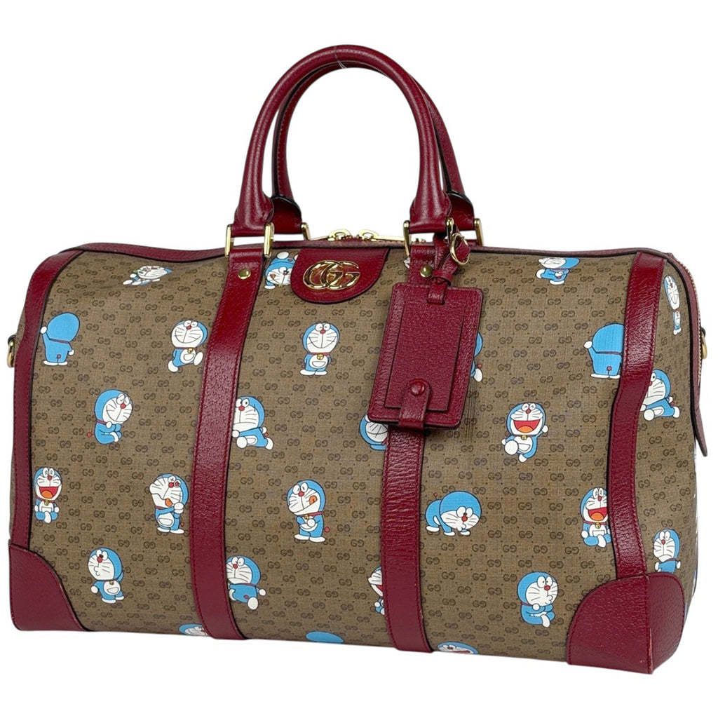 グッチ マイクロGG柄 ボストンバッグ ドラえもんコラボ ミディアム ダッフルバッグ ボストンバッグ コーティングキャンバス ブラウン レッド 647815 レディース 【中古】brbag