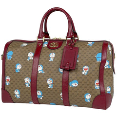 グッチ マイクロGG柄 ボストンバッグ ドラえもんコラボ ミディアム ダッフルバッグ ボストンバッグ コーティングキャンバス ブラウン レッド 647815 レディース 【中古】brbag