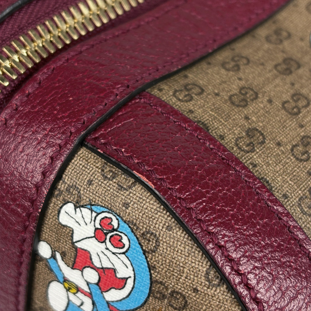 グッチ マイクロGG柄 ボストンバッグ ドラえもんコラボ ミディアム ダッフルバッグ ボストンバッグ コーティングキャンバス ブラウン レッド 647815 レディース 【中古】brbag