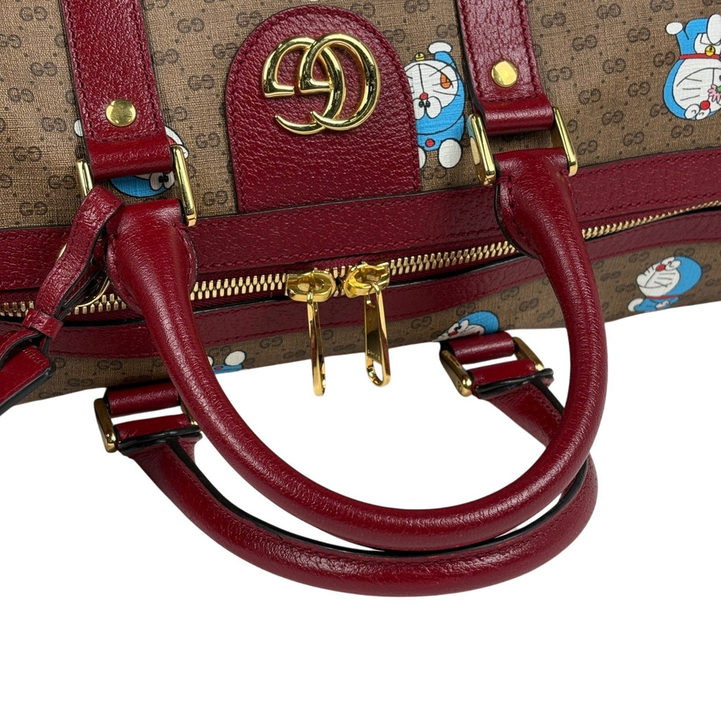 グッチ マイクロGG柄 ボストンバッグ ドラえもんコラボ ミディアム ダッフルバッグ ボストンバッグ コーティングキャンバス ブラウン レッド 647815 レディース 【中古】brbag