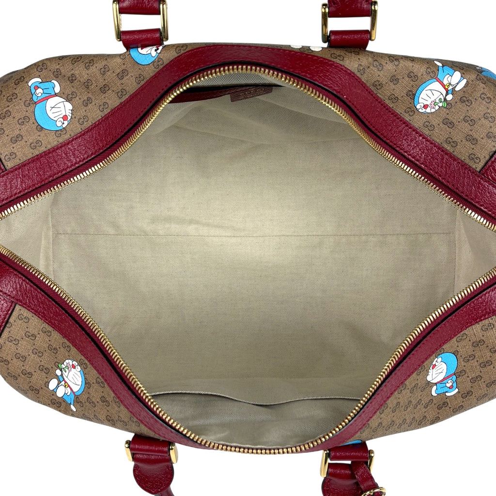 グッチ マイクロGG柄 ボストンバッグ ドラえもんコラボ ミディアム ダッフルバッグ ボストンバッグ コーティングキャンバス ブラウン レッド 647815 レディース 【中古】brbag