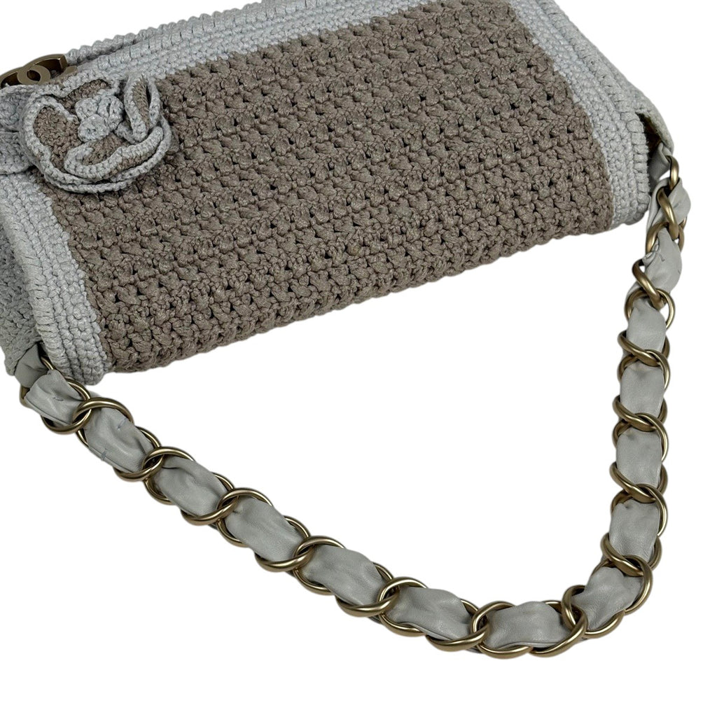 シャネル ココマーク チェーン ショルダーバッグ カメリア ハンドバッグ ショルダーバッグ ファブリック グレージュ グレー レディース 【中古】brbag