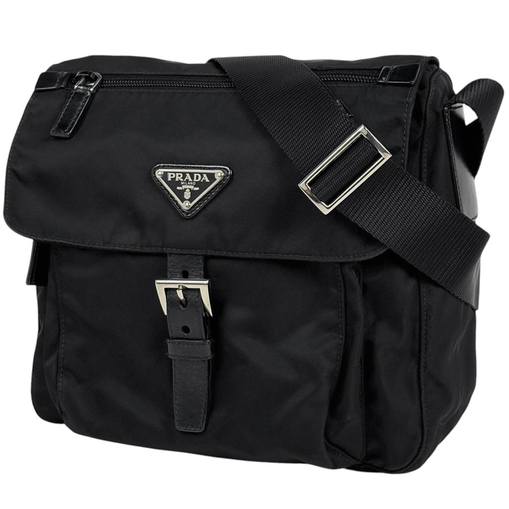 プラダ ロゴプレート ショルダーバッグ 肩掛け 斜め掛け ショルダーバッグ ナイロン ネロ(ブラック) レディース 【中古】brbag