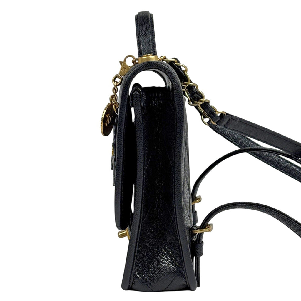 シャネル ココマーク バックパック マトラッセ カメリア No.5 チャーム ハンドバッグ リュック キャビアスキン ブラック AS5715 レディース 【中古】brbag