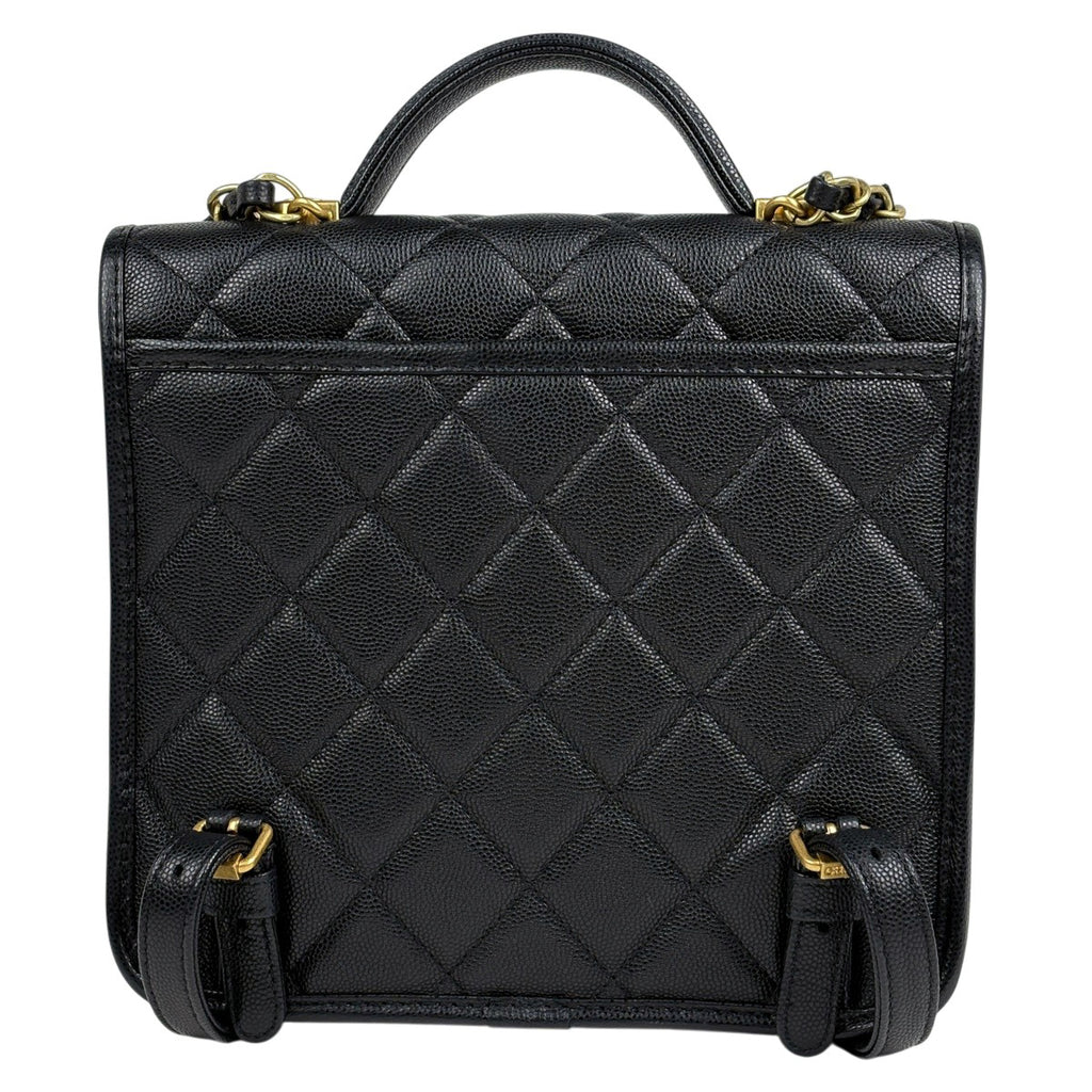 シャネル ココマーク バックパック マトラッセ カメリア No.5 チャーム ハンドバッグ リュック キャビアスキン ブラック AS5715 レディース 【中古】brbag