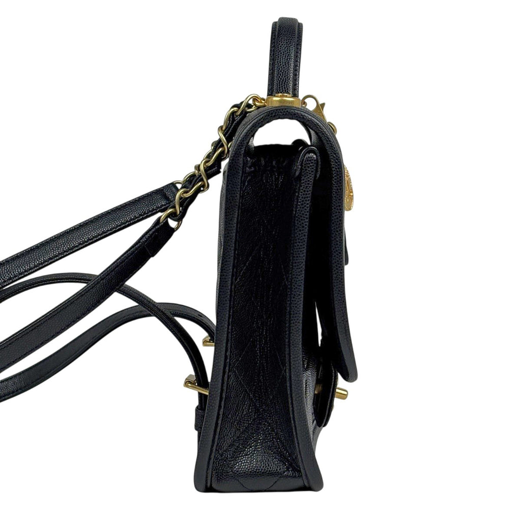 シャネル ココマーク バックパック マトラッセ カメリア No.5 チャーム ハンドバッグ リュック キャビアスキン ブラック AS5715 レディース 【中古】brbag