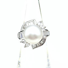 パール デザインリング プラチナ 指輪 メレダイヤ 真珠 リング 11号 Pt900 パール ダイヤモンド レディース ノンブランドジュエリー 【中古】nbjwl