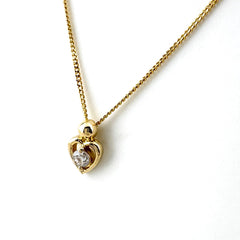 ハートモチーフ デザインネックレス YG イエローゴールド ペンダント ダイヤモンド ネックレス K18 ダイヤモンド レディース ノンブランドジュエリー 【中古】nbjwl