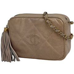シャネル ココマーク フリンジ チェーン ショルダーバッグ タッセル ショルダーバッグ リザード ピンクベージュ レディース 【中古】brbag