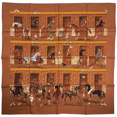 エルメス カレ 90 ECURIES 厩舎 スカーフ シルク オレンジ マルチカラー レディース 【中古】brbag