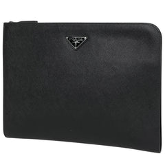 プラダ ロゴプレート クラッチバッグ セカンドバッグ クラッチバッグ サフィアーノレザー ネロ(ブラック) メンズ ブランドバッグ・小物 【中古】brbag