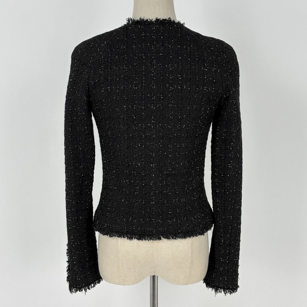 シャネル ココマークボタン ツイード ジャケット ショート丈 05A アウター ノーカラージャケット コットン レーヨン ポリエステル ブラック レディース ブランド品（アパレル） 【中古】brapp