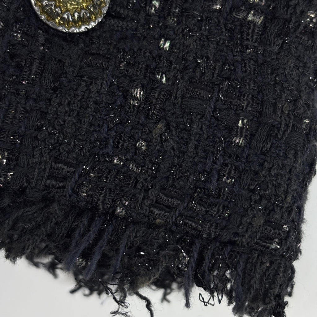 シャネル ココマークボタン ツイード ジャケット ショート丈 05A アウター ノーカラージャケット コットン レーヨン ポリエステル ブラック レディース ブランド品（アパレル） 【中古】brapp