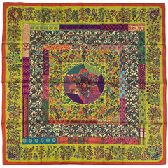 エルメス カレ 90 Pique Fleuri de Provence プロヴァンスの花刺繍 スカーフ シルク イエロー マルチカラー レディース 【中古】brbag