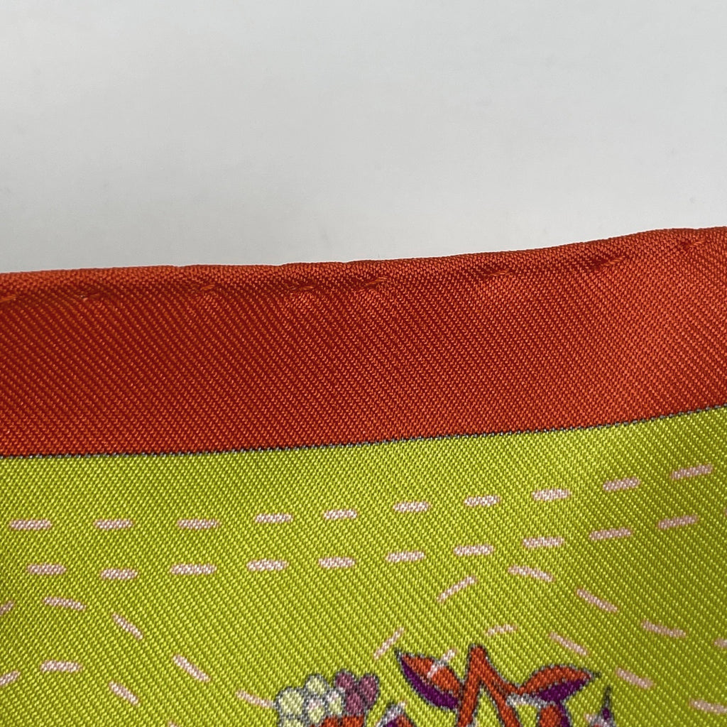 エルメス カレ 90 Pique Fleuri de Provence プロヴァンスの花刺繍 スカーフ シルク イエロー マルチカラー レディース 【中古】brbag