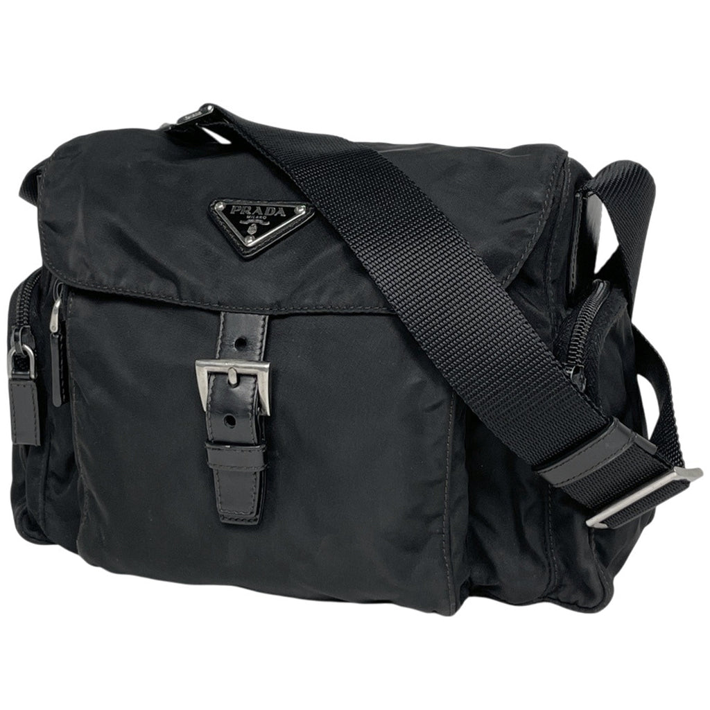 プラダ ロゴプレート ショルダーバッグ 斜め掛け ショルダーバッグ ナイロン ネロ(ブラック) レディース 【中古】brbag