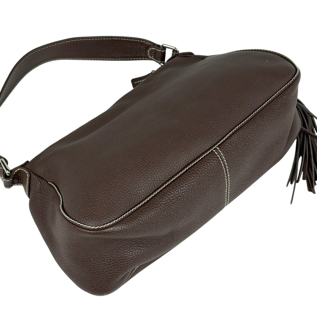 シャネル ロゴ ショルダーバッグ ワンショルダー フリンジ タッセル ショルダーバッグ レザー ブラウン レディース 【中古】brbag