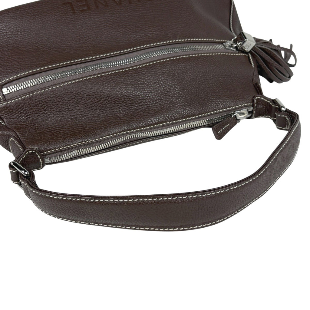 シャネル ロゴ ショルダーバッグ ワンショルダー フリンジ タッセル ショルダーバッグ レザー ブラウン レディース 【中古】brbag