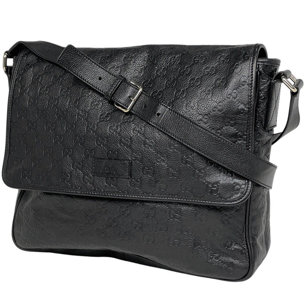 グッチ グッチシマ ショルダーバッグ シグネチャー メッセンジャーバック ショルダーバッグ シマレザー ブラック 223665 レディース 【中古】brbag