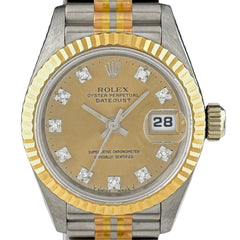 【OH済】【保証書】ロレックス デイトジャスト トリドール 10Pダイヤ 69179BIC 腕時計 YG WG PG 自動巻き シャンパンゴールド レディース 時計 【保証対象】 【中古】wtcbb