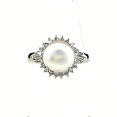 パール デザインリング プラチナ 指輪 メレダイヤ 真珠 リング 16号 Pt900 パール ダイヤモンド レディース ノンブランドジュエリー 【中古】nbjwl