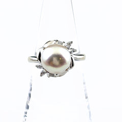 パール デザインリング プラチナ 指輪 メレダイヤ 真珠 リング 16号 Pt900 パール ダイヤモンド レディース ノンブランドジュエリー 【中古】nbjwl