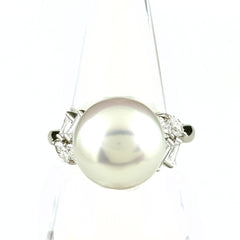 ミキモト パール デザインリング プラチナ 指輪 メレダイヤ 真珠 リング 22.5号 Pt950 パール ダイヤモンド メンズ ブランドジュエリー 【中古】brjwl