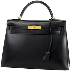 エルメス ケリー 32 外縫い 2WAY ショルダーバッグ ハンドバッグ ボックスカーフ ブラック レディース 【中古】brbag