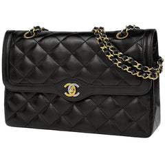 シャネル パリ限定 マトラッセ Wフラップ チェーン ショルダーバッグ ココマーク ショルダーバッグ レザー ブラック レディース 【中古】brbag