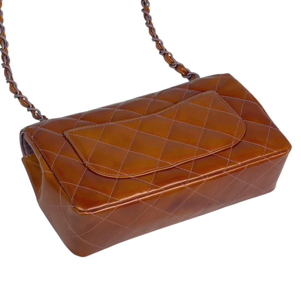 シャネル ココマーク チェーン ショルダーバッグ エナメル マトラッセ シングルフラップ ショルダーバッグ パテントレザー オレンジ レディース 【中古】brbag