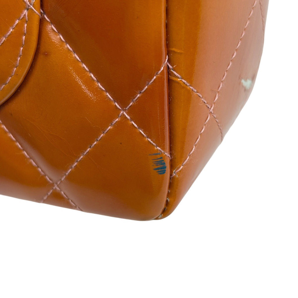 シャネル ココマーク チェーン ショルダーバッグ エナメル マトラッセ シングルフラップ ショルダーバッグ パテントレザー オレンジ レディース 【中古】brbag