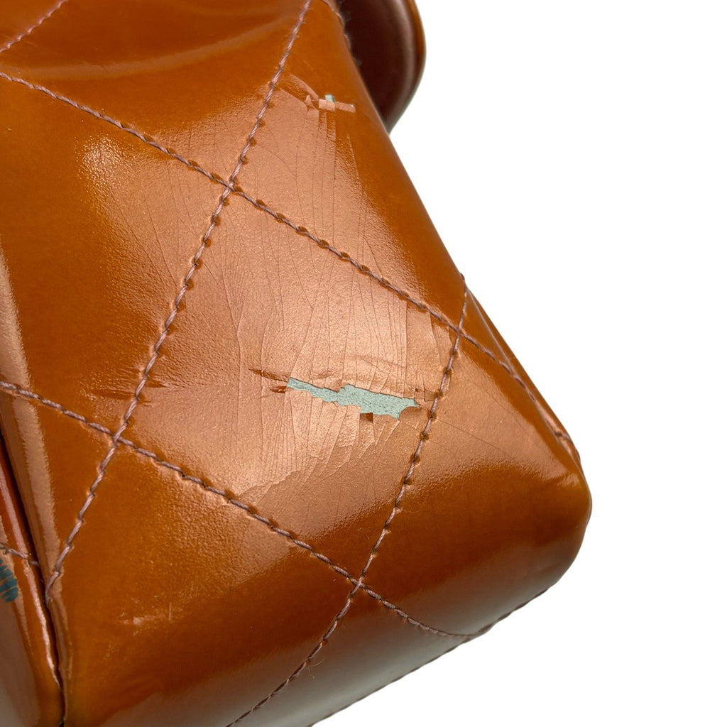 シャネル ココマーク チェーン ショルダーバッグ エナメル マトラッセ シングルフラップ ショルダーバッグ パテントレザー オレンジ レディース 【中古】brbag