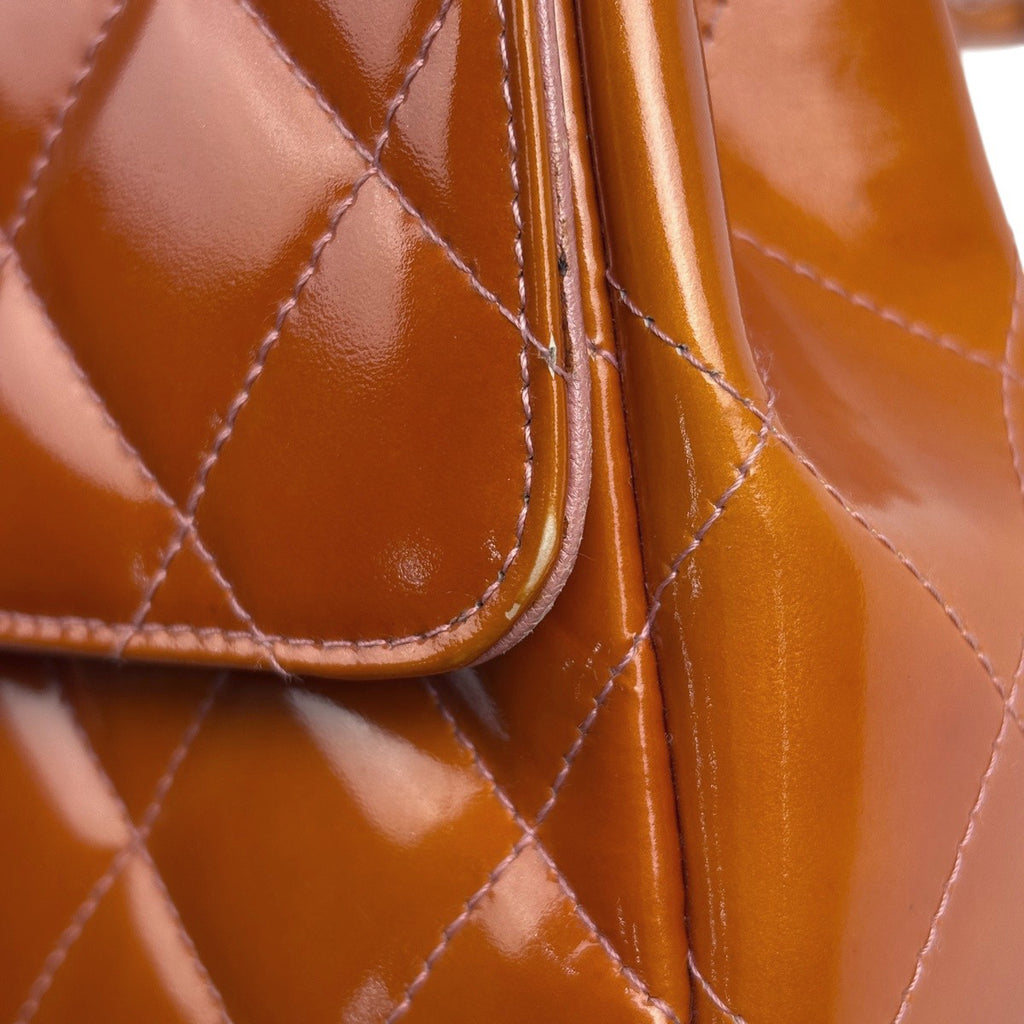 シャネル ココマーク チェーン ショルダーバッグ エナメル マトラッセ シングルフラップ ショルダーバッグ パテントレザー オレンジ レディース 【中古】brbag