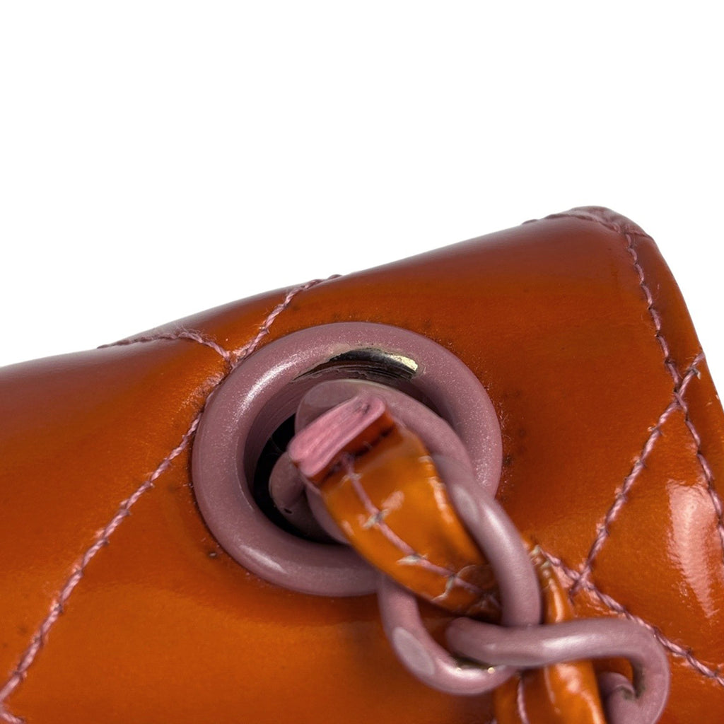 シャネル ココマーク チェーン ショルダーバッグ エナメル マトラッセ シングルフラップ ショルダーバッグ パテントレザー オレンジ レディース 【中古】brbag