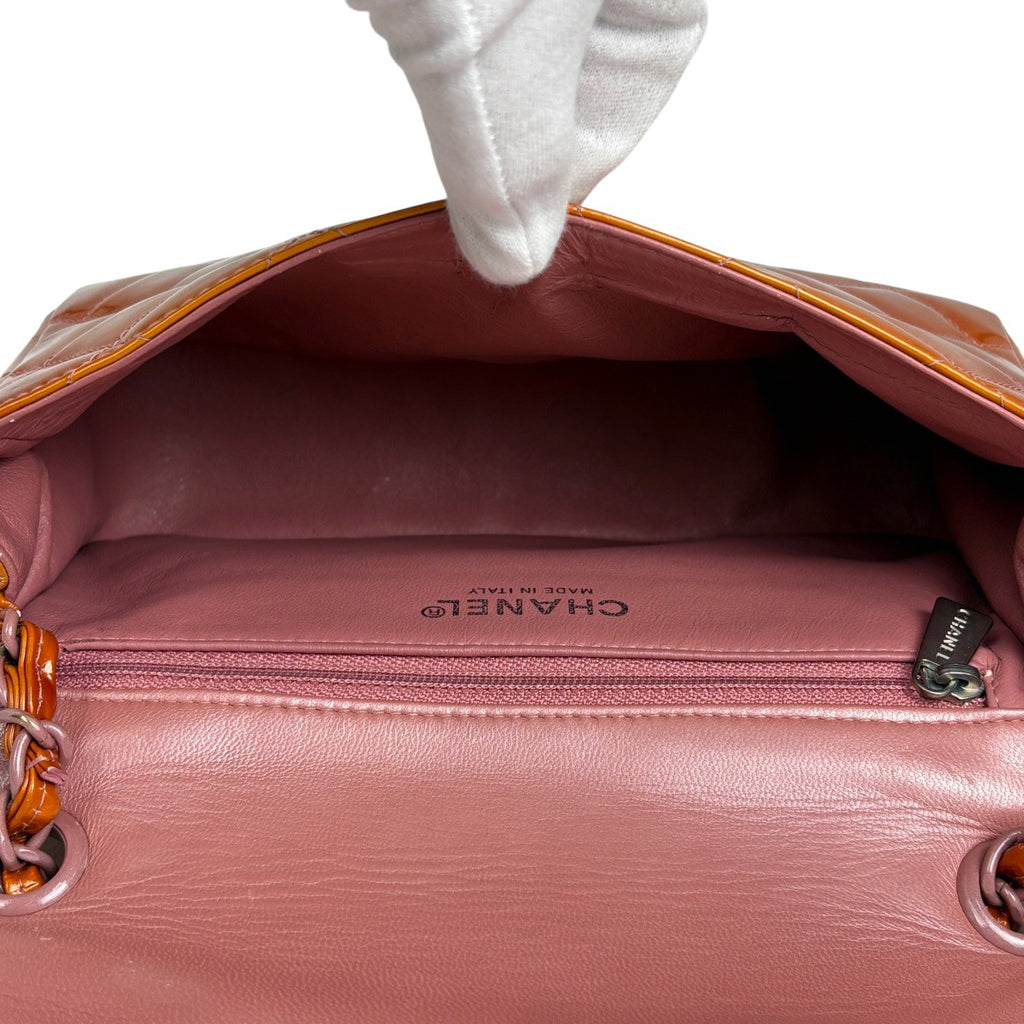 シャネル ココマーク チェーン ショルダーバッグ エナメル マトラッセ シングルフラップ ショルダーバッグ パテントレザー オレンジ レディース 【中古】brbag