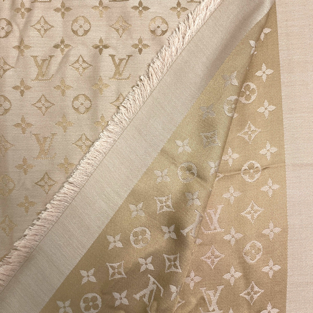 ルイ・ヴィトン ショール モノグラム ネオ デニム ストール フリンジ ジャカード ショール シルク ウール ベージュローズ レディース 【中古】brbag