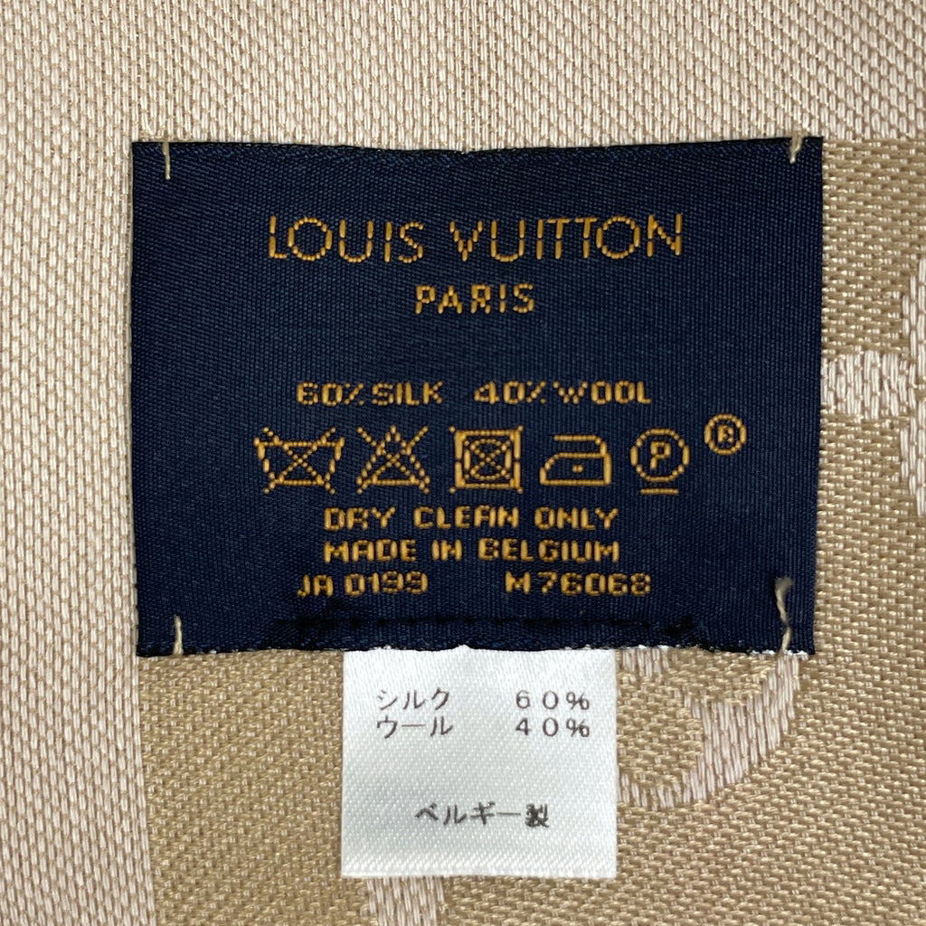 ルイ・ヴィトン ショール モノグラム ネオ デニム ストール フリンジ ジャカード ショール シルク ウール ベージュローズ レディース 【中古】brbag