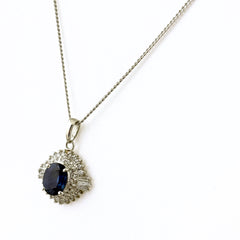 サファイア デザインネックレス プラチナ ペンダント メレダイヤ ダイヤモンド ネックレス Pt900 Pt850 サファイア レディース ノンブランドジュエリー 【中古】nbjwl