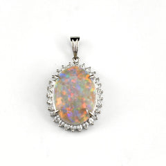 オパール デザインペンダントトップ プラチナ メレダイヤ ペンダントトップ Pt900 オパール ダイヤモンド レディース ノンブランドジュエリー 【中古】nbjwl